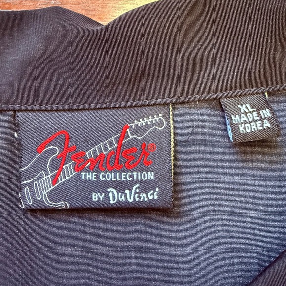 Vtg Fender The Collection by DaVinci Shirt Mens XL Black Guitar Blueprint - Picture 5 of 14